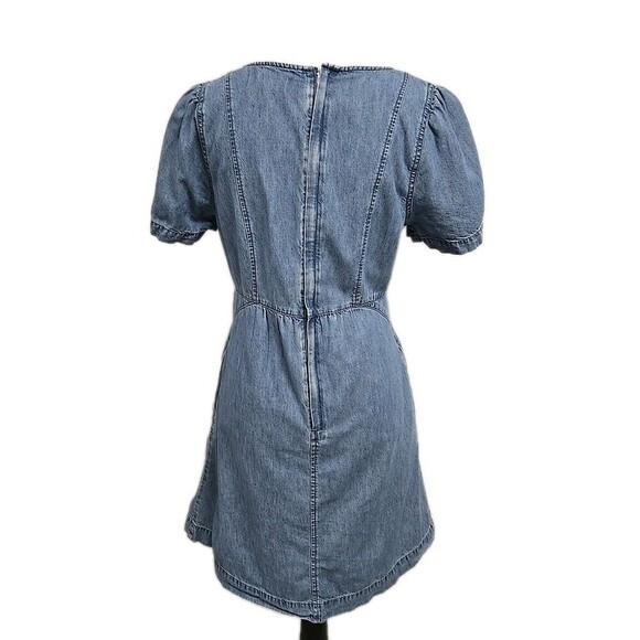 Madewell Denim Fluffer Sleeve Midi Dress Pocket Blue Amberley Women's Size 6 - Picture 4 of 9